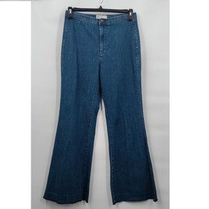 Free People Hi-Rise Hi-Waist Flare Leg Raw Hem Stretch Denim Jeans 31 Women Blue